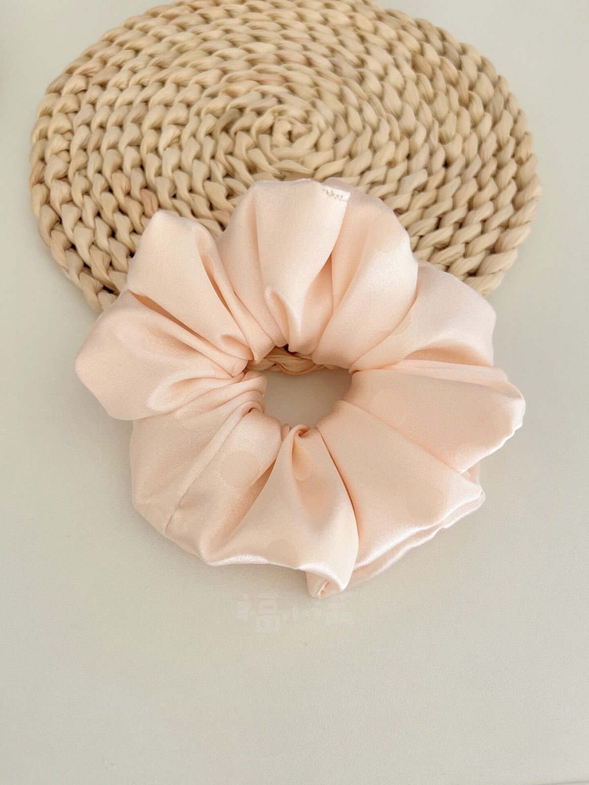 Champagne Pink Satin Polka Dot Scrunchie