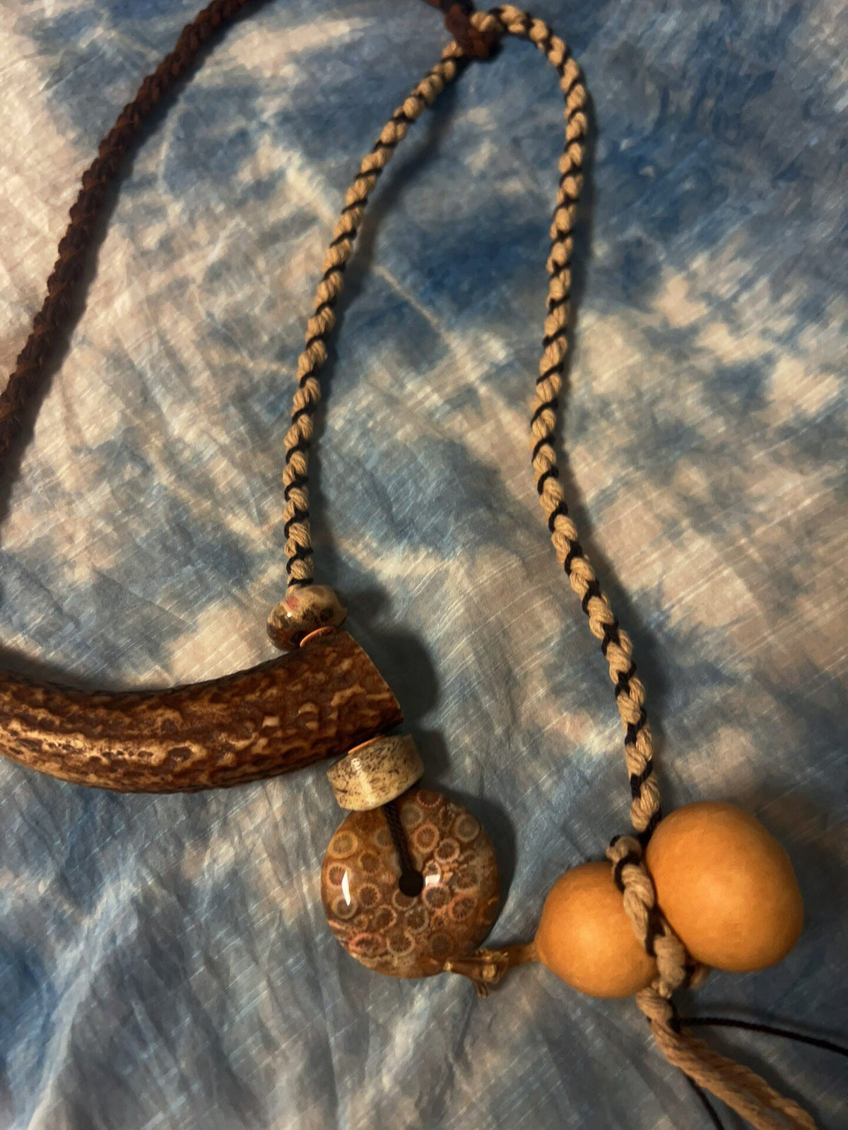 Handwoven Antler Necklace with Agate Beads