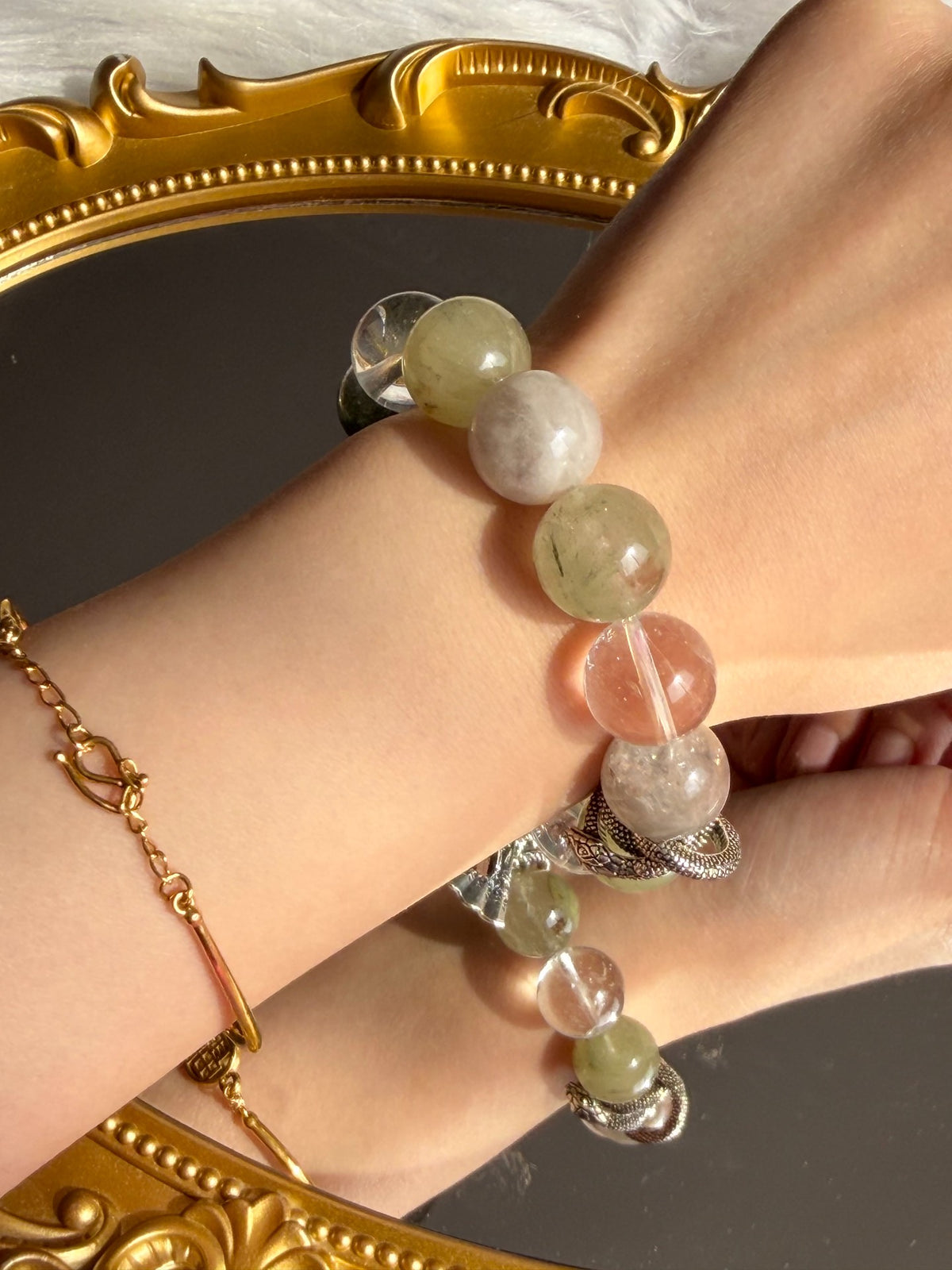 Pulsera de Cuentas de Cuarzo Fantasma Verde Natural