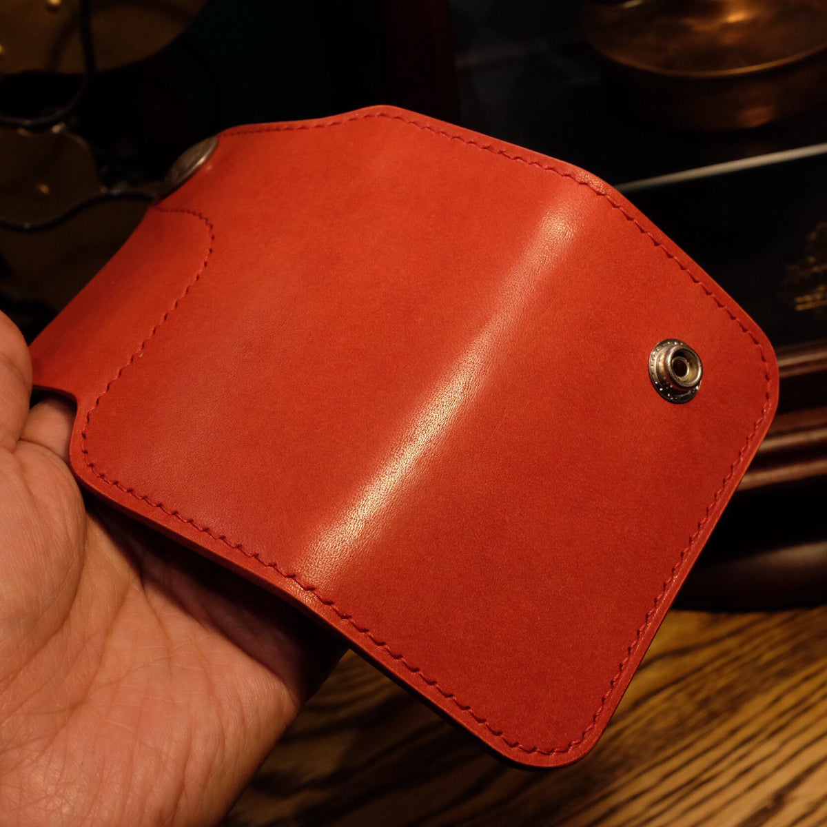 Red Leather Key Holder with Coin Button