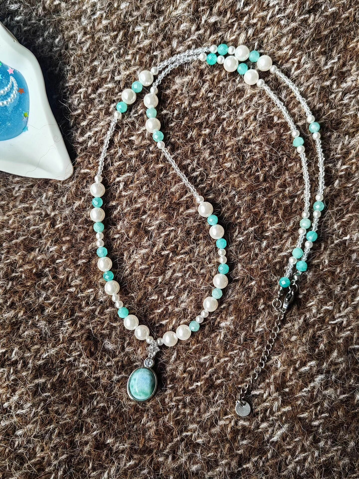 Larimar Pearl Multi Strand Necklace