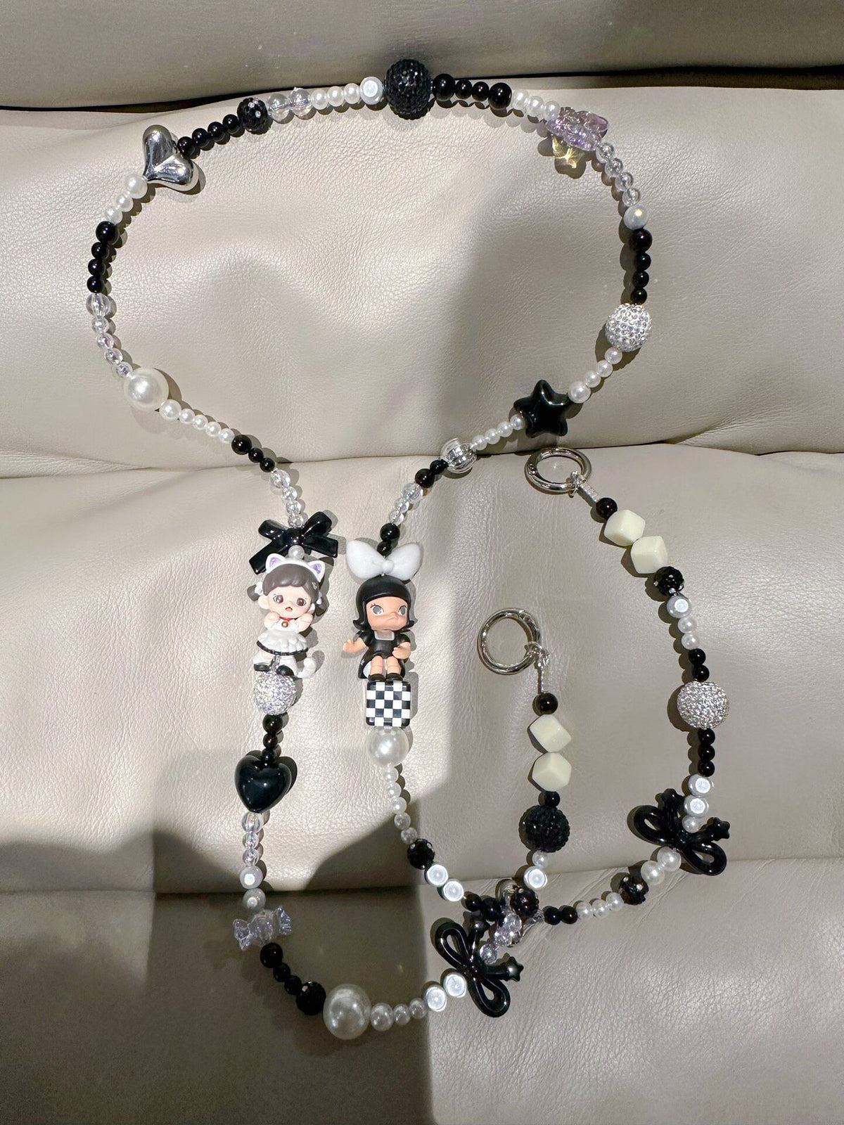 Black White Beaded Phone Crossbody Chain