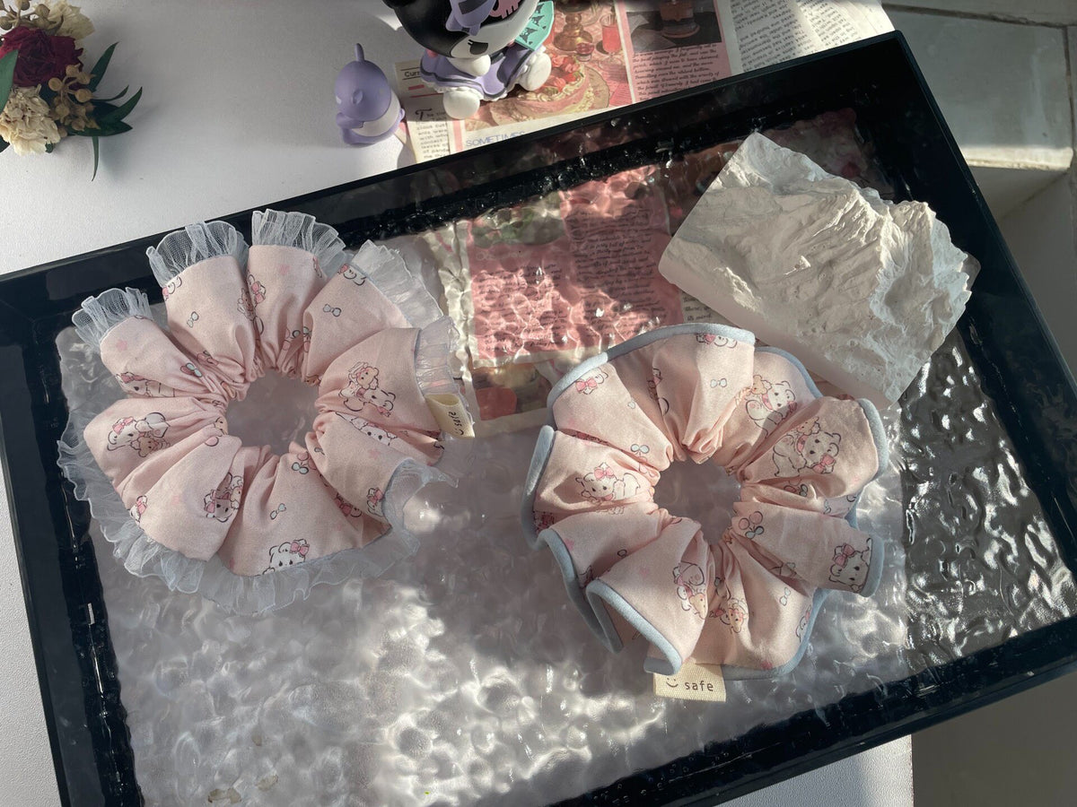Chouchous en tissu rose chat et cerises