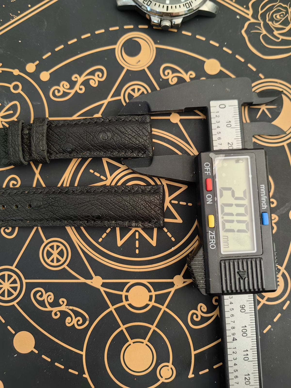 Handmade Black Ostrich Leather Watch Strap 20mm