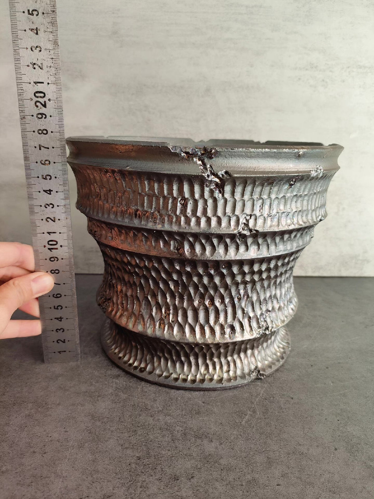 Cast Iron Decorative Container with Embossed Bands