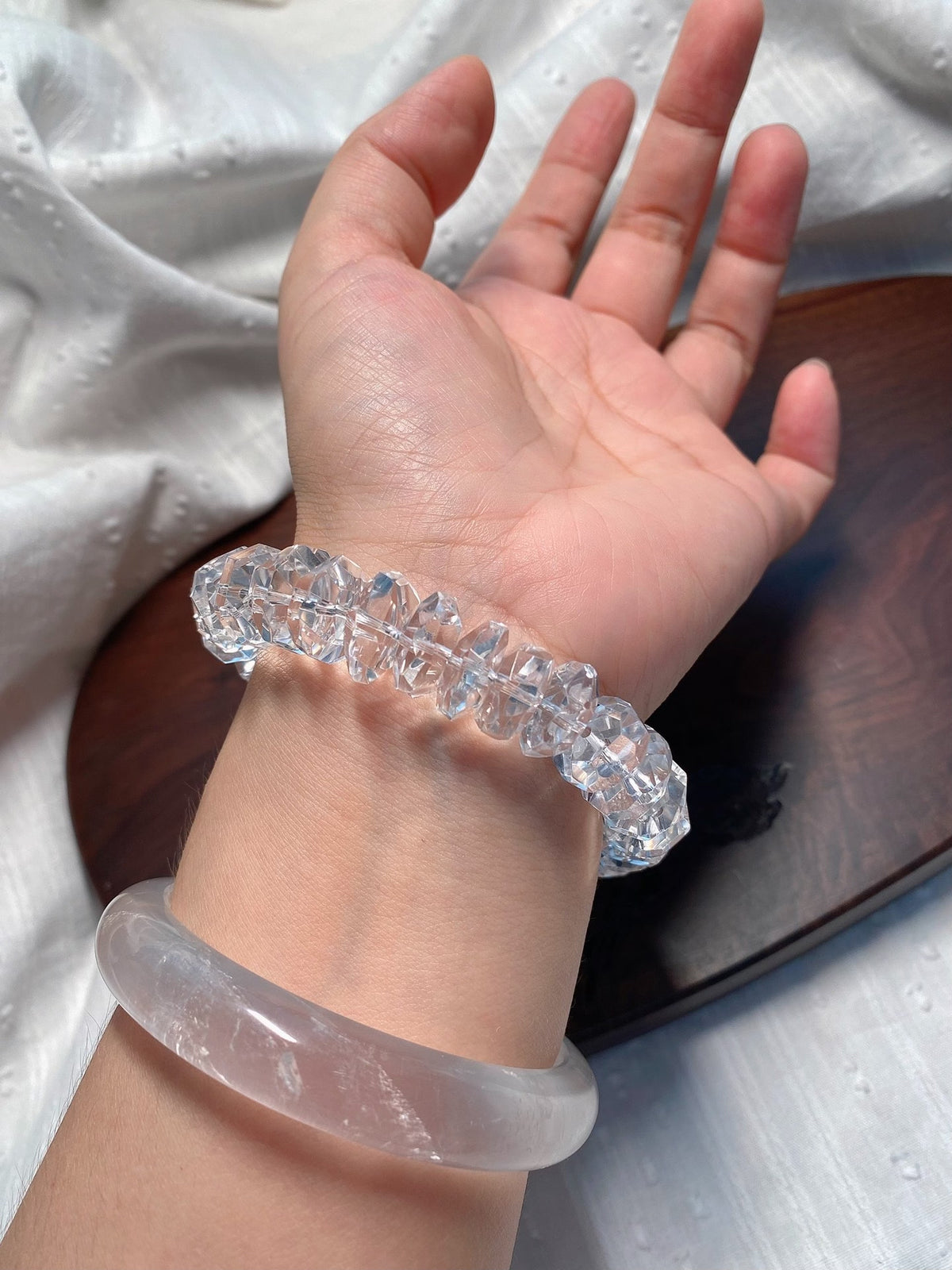 Faceted Clear Quartz Spacer Beads Aquamarine Bracelet