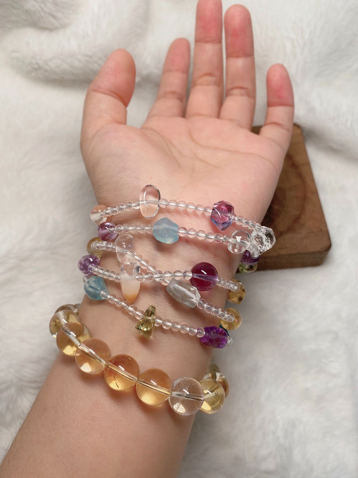 Multi-Strand Gemstone Necklace with White Crystal Beads