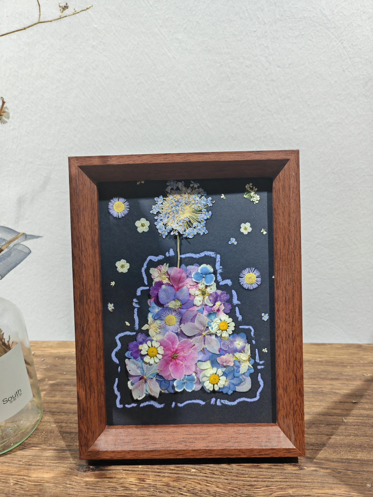 Handmade Pressed Flower Birthday Cake Shadow Box