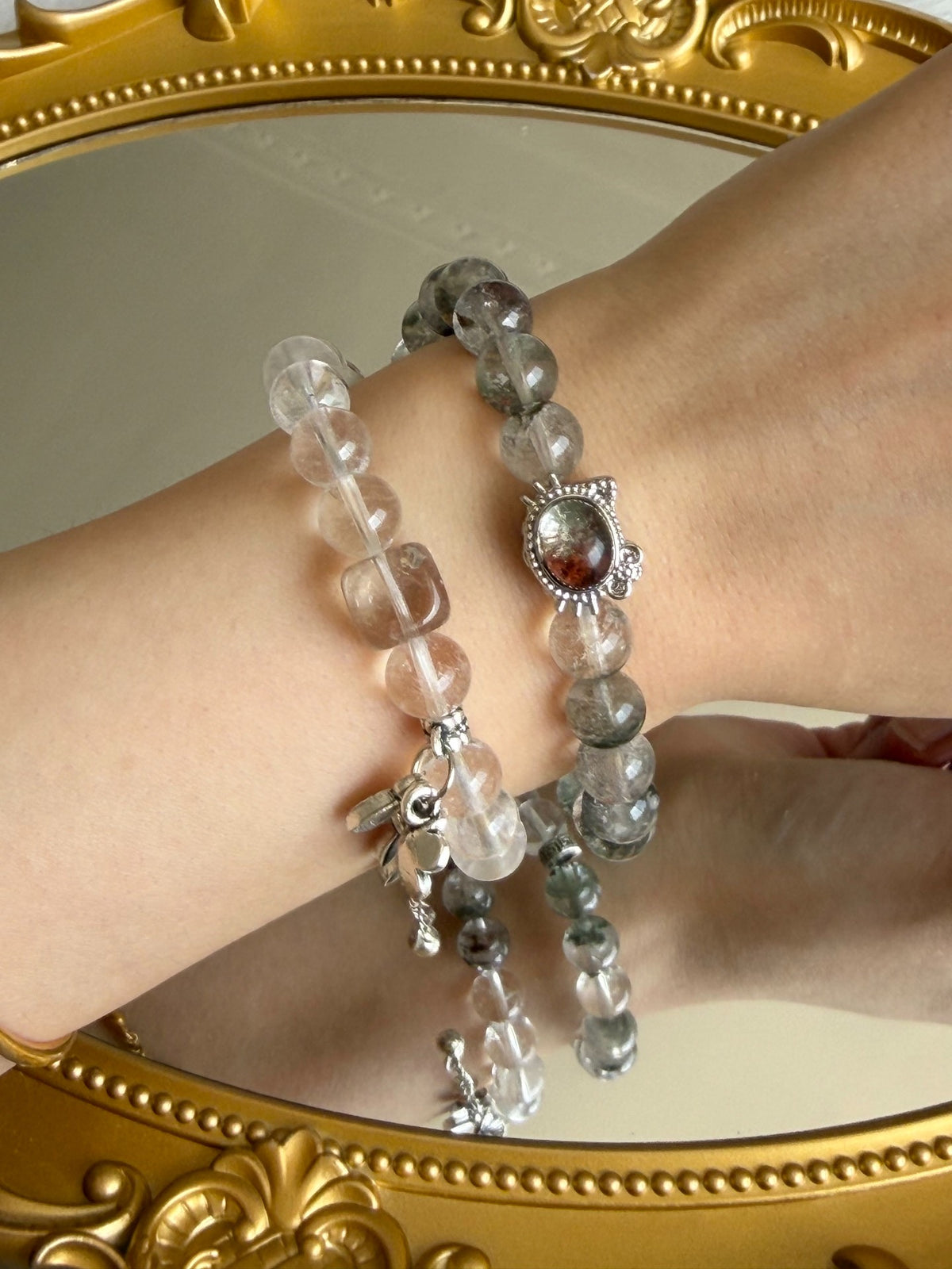 Green Phantom Quartz Double Loop Crystal Bracelet