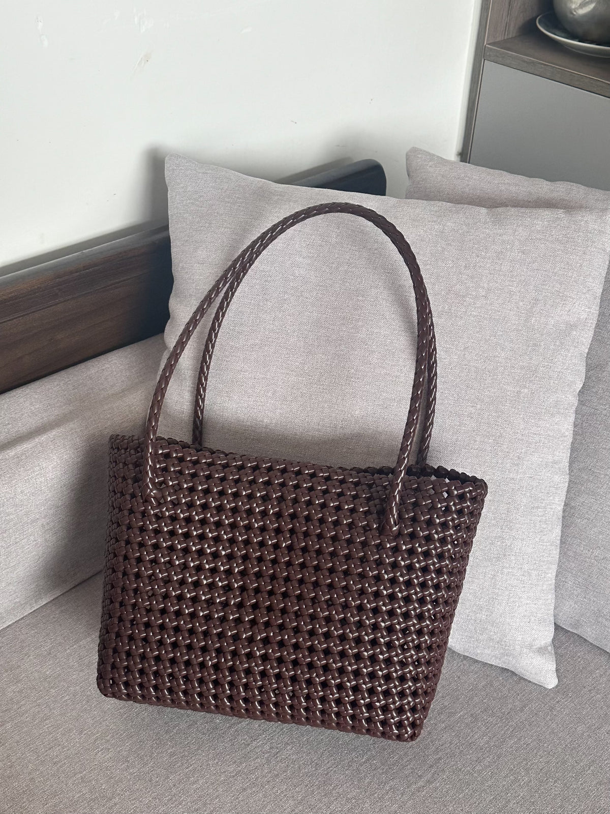 Bolso Tote de Ratán Tejido a Mano Marrón Café