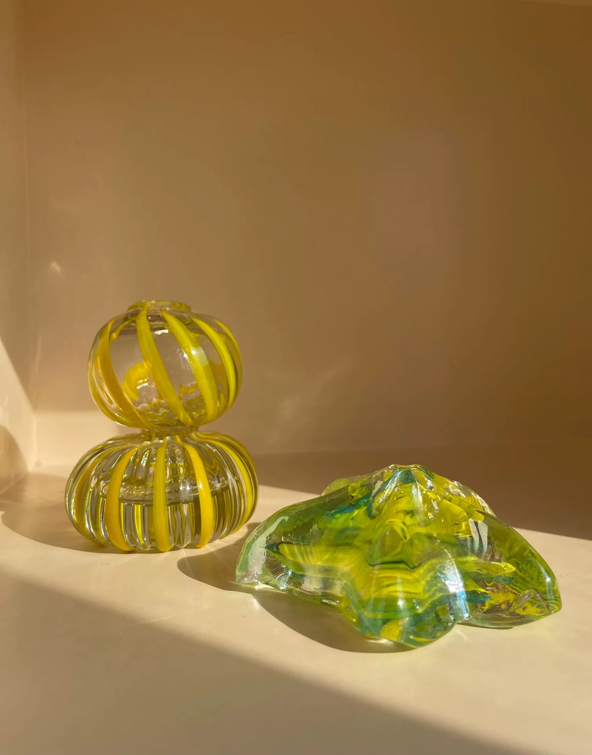 Vintage-Glas-Handtaschenvase Gelb-Grün