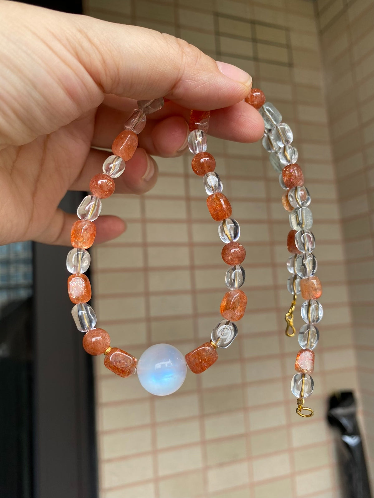 Sunstone Beryl Quartz Moonstone Necklace 47cm
