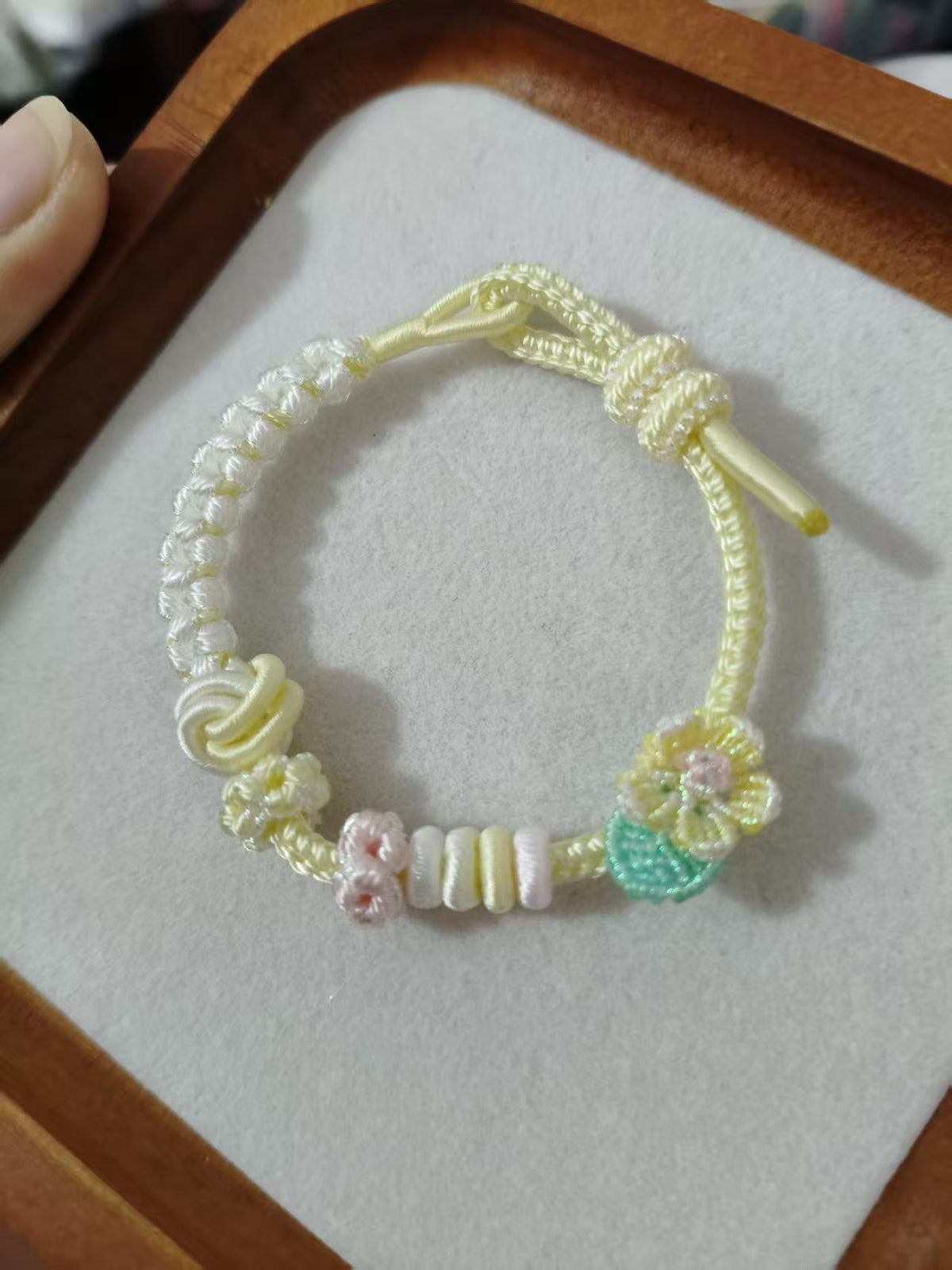 Handwoven White Yellow Floral Bracelet