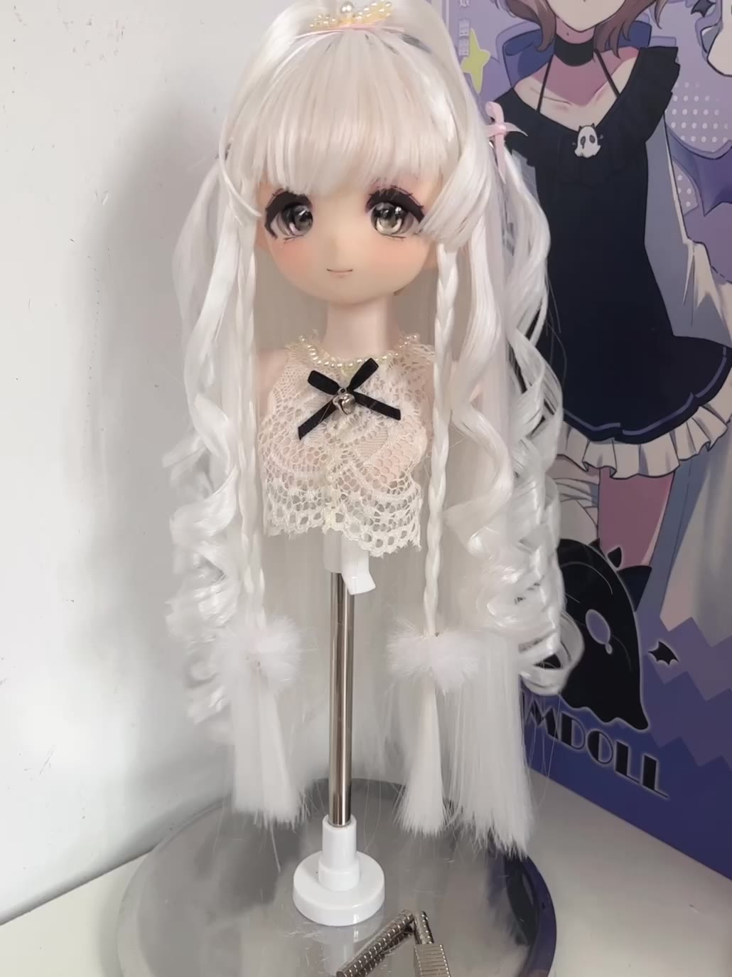 White Doll Wig with Braids and Curls