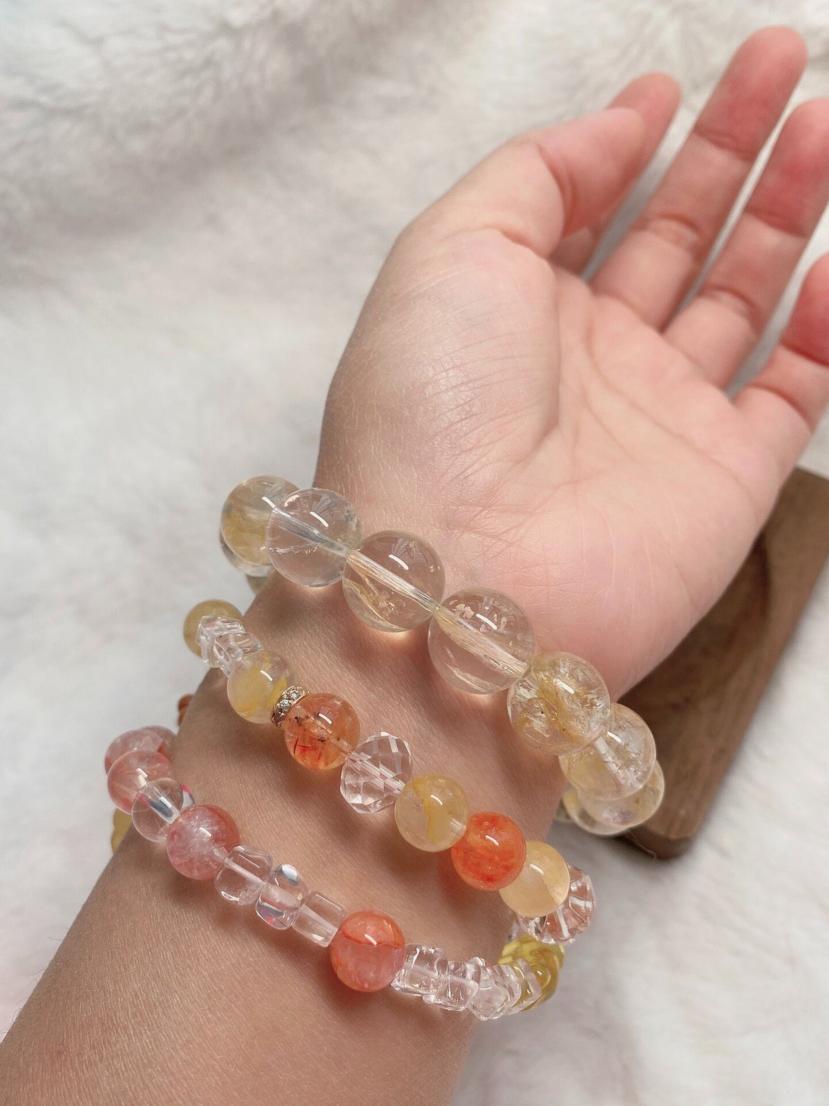Crystal Quartz Beaded Bracelet with Rainbow Center