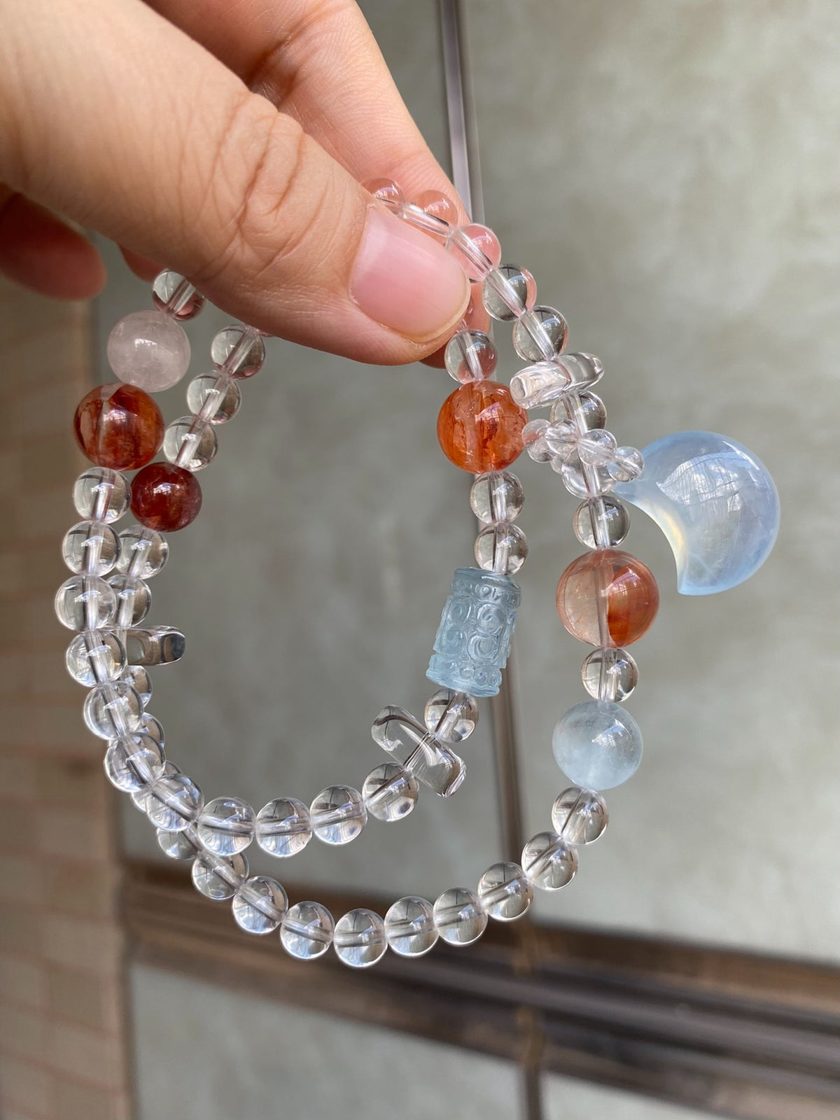 White Quartz Aquamarine Citrine Double Loop Bracelet