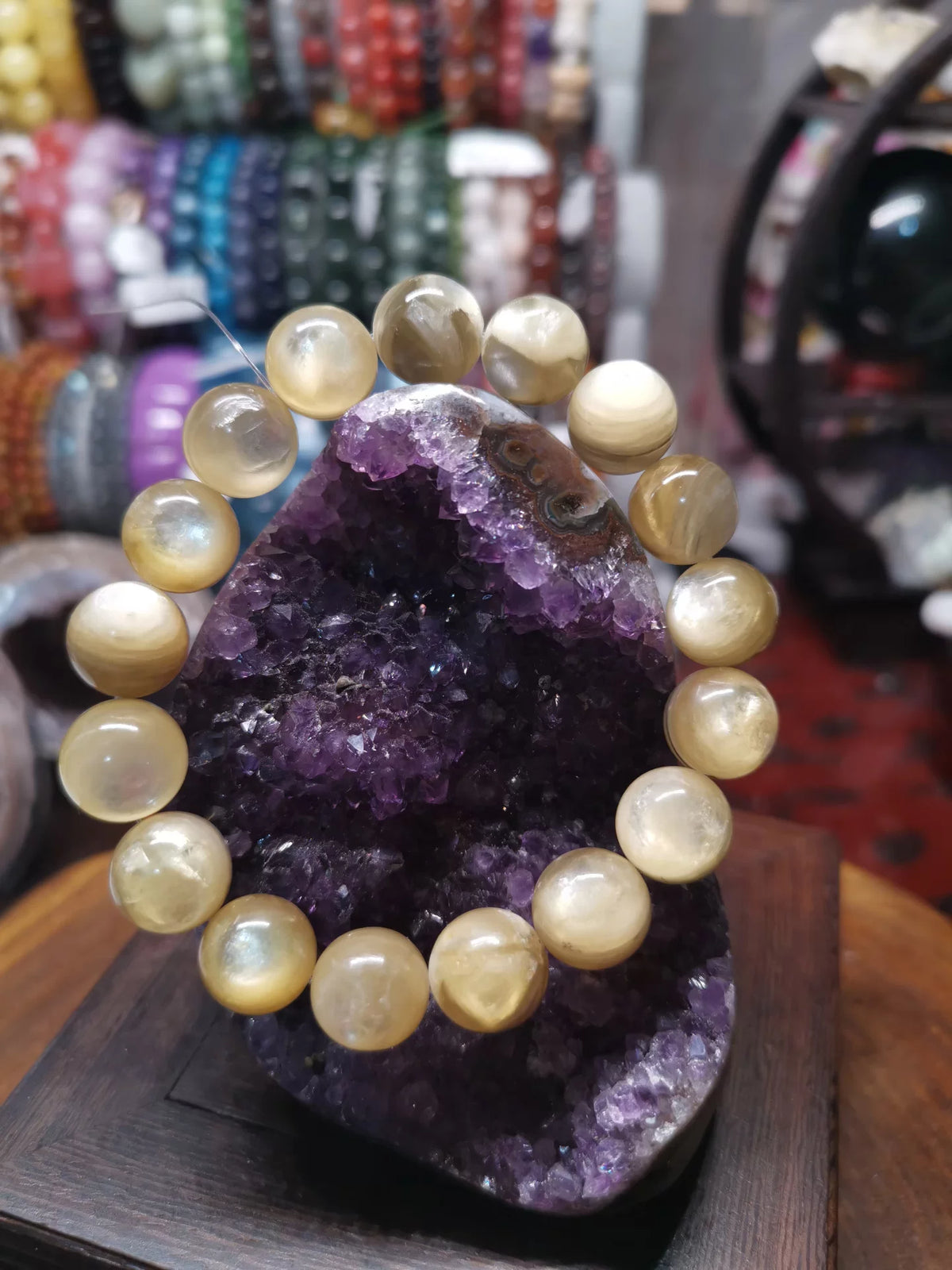 Golden Cat Eye Crystal Bead Bracelet 12mm