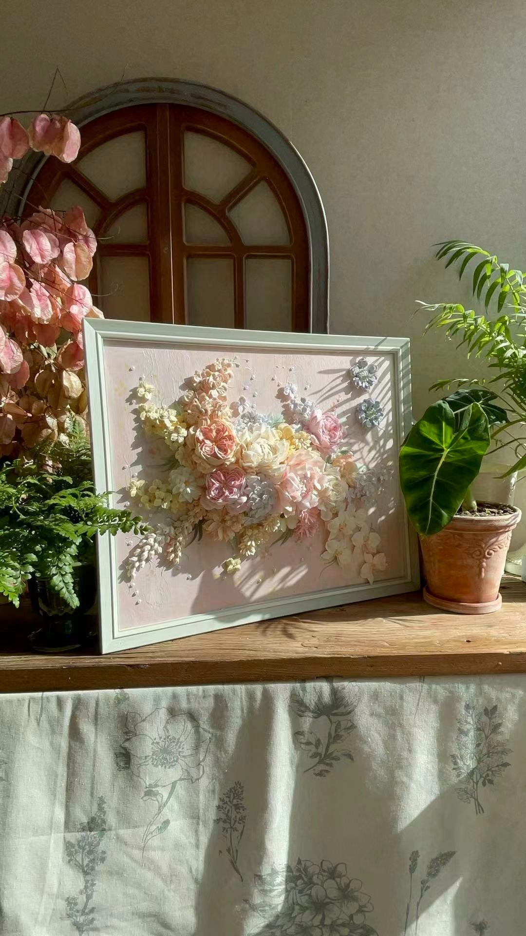 Clay Floral Art in Pastel Frame
