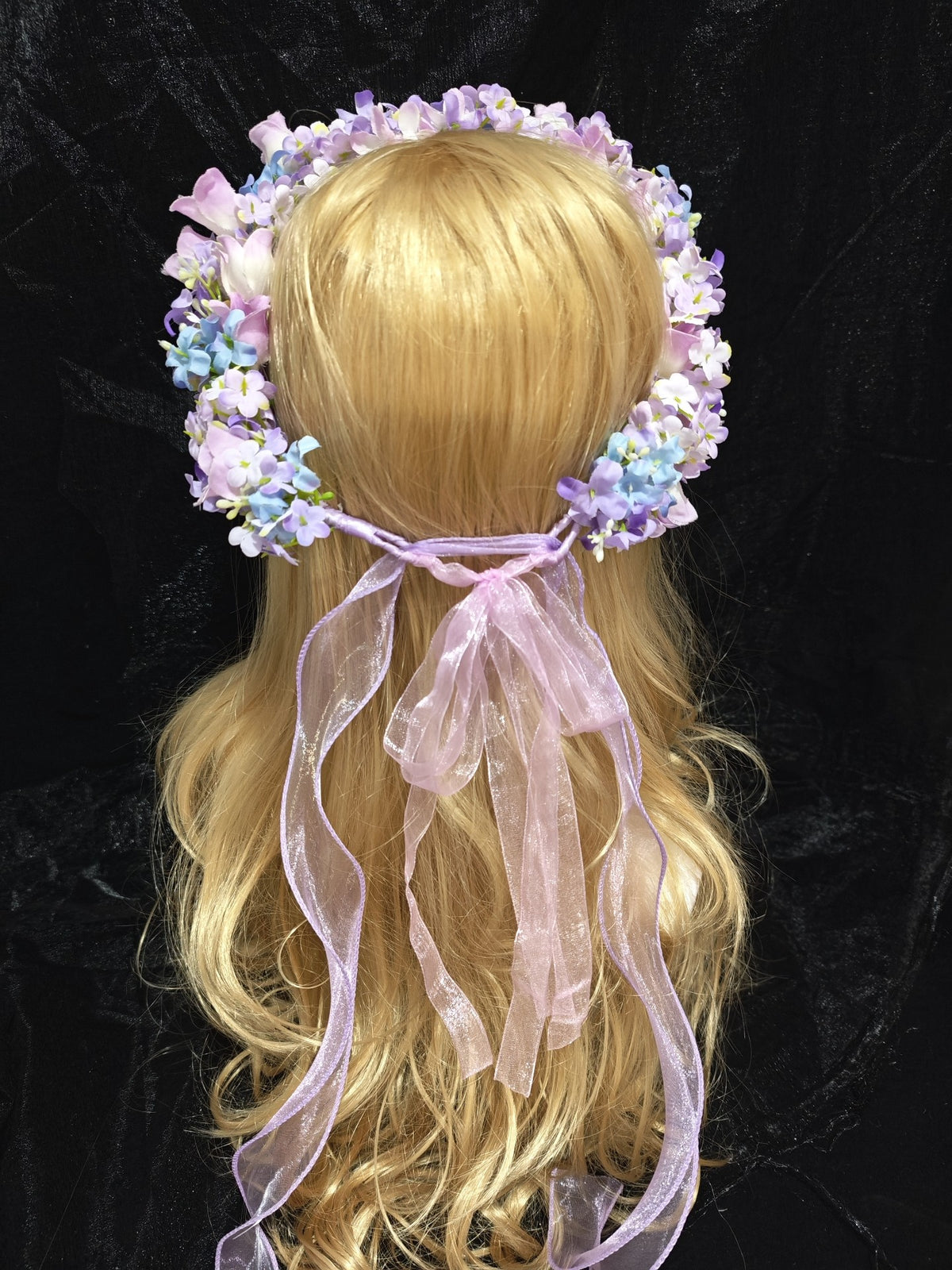 Purple Bellflower Floral Wreath with Tulle Veil