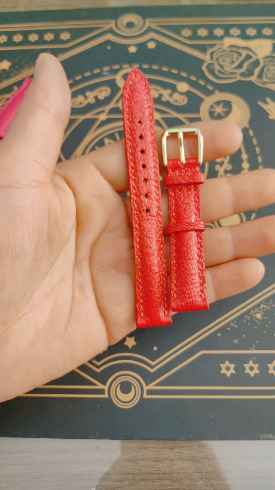 Ostrich Leg Leather Watch Strap Red