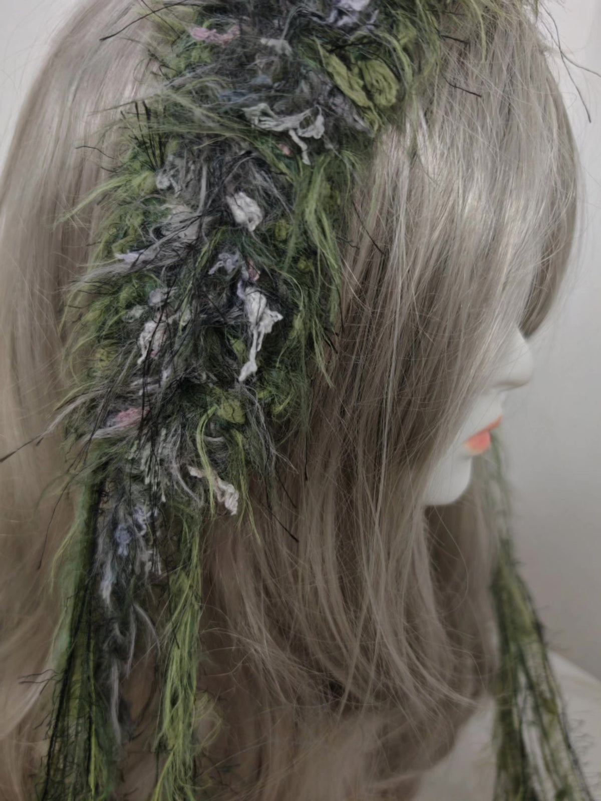 Forest Green Hairband with Trailing Mesh