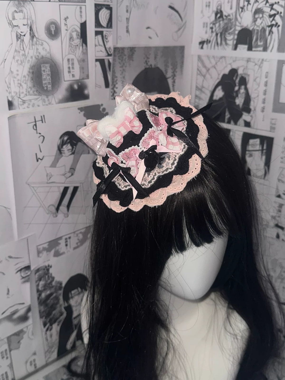Mini Cartola Lolita Preta com Renda Rosa