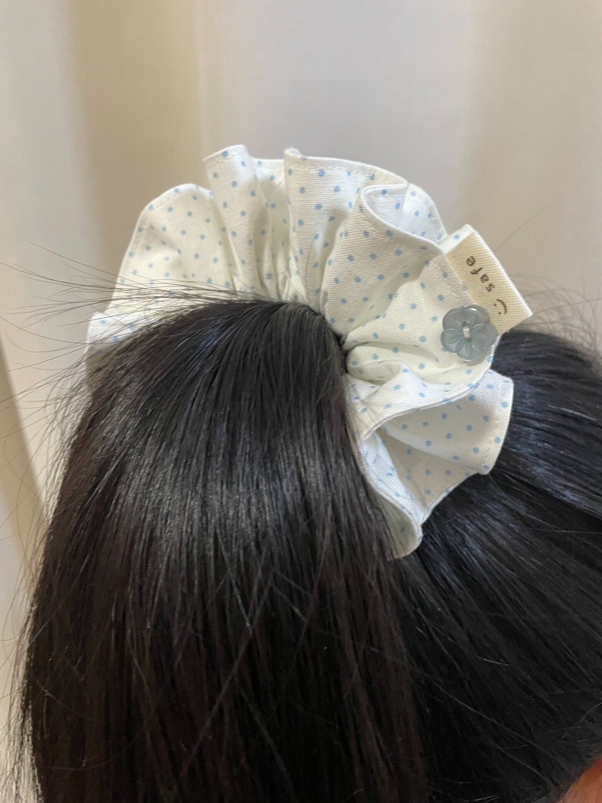 ハンドメイド 二重層 ブルードット ヘアスクランチー