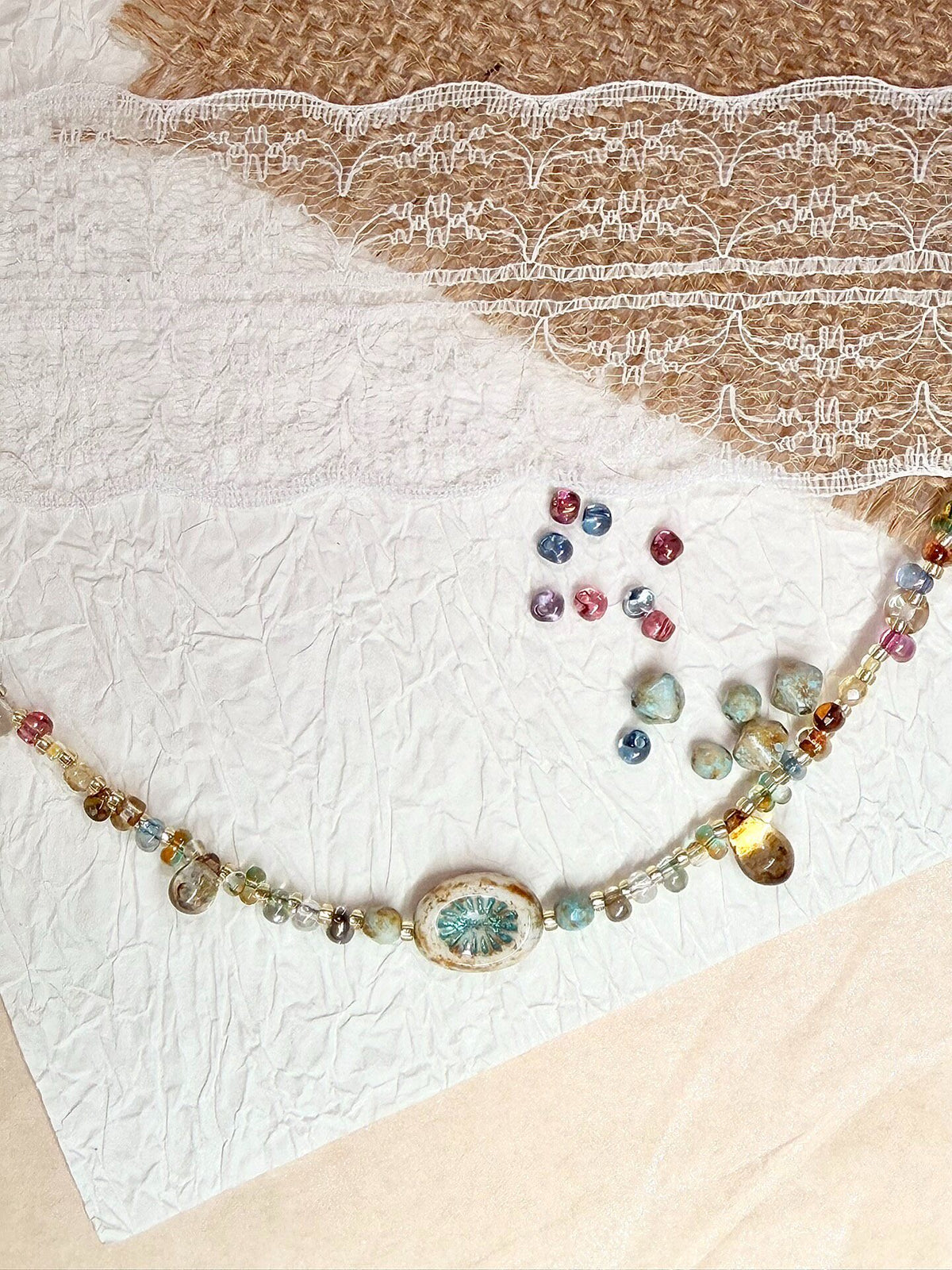 Beaded Bracelet Turquoise Floral Centerpiece