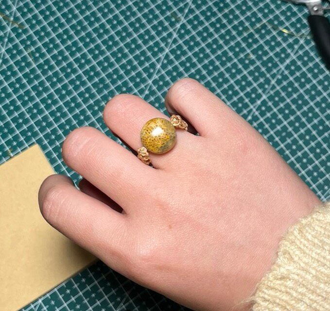 Coral Jade Bead Woven Cord Ring
