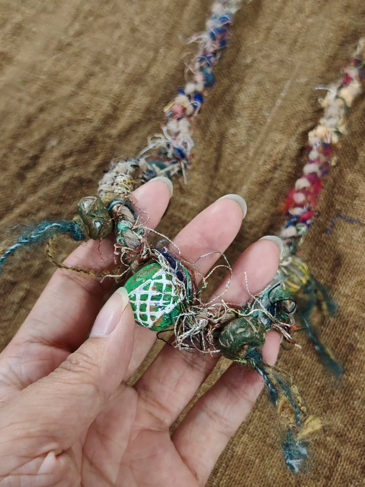 Silk Blend Clay Bead Braided Cord Necklace