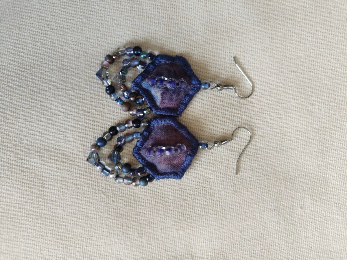 Handmade Purple Fabric Beaded Tassel Earrings