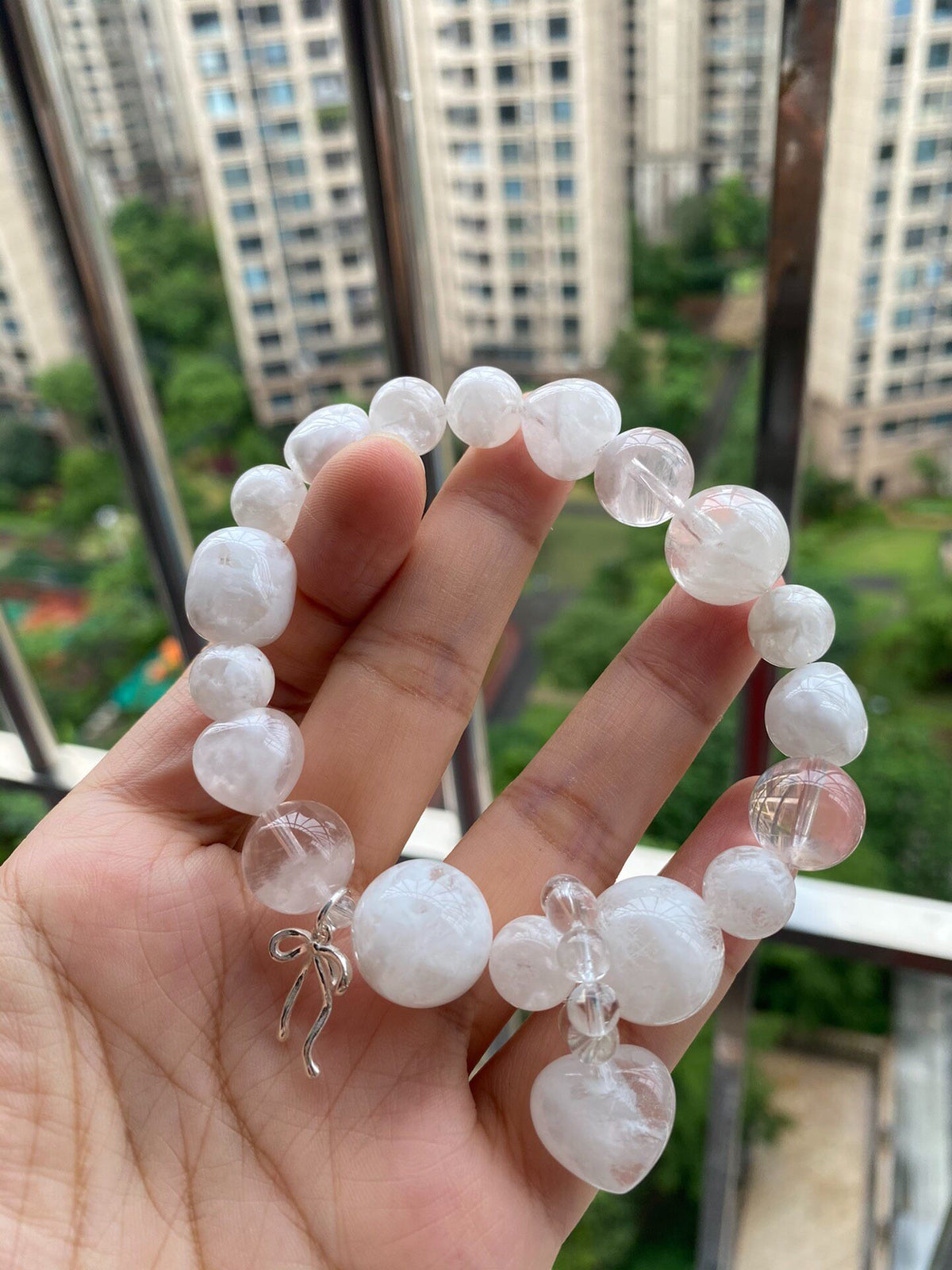Snowflake Phantom Quartz Mixed Bead Bracelet