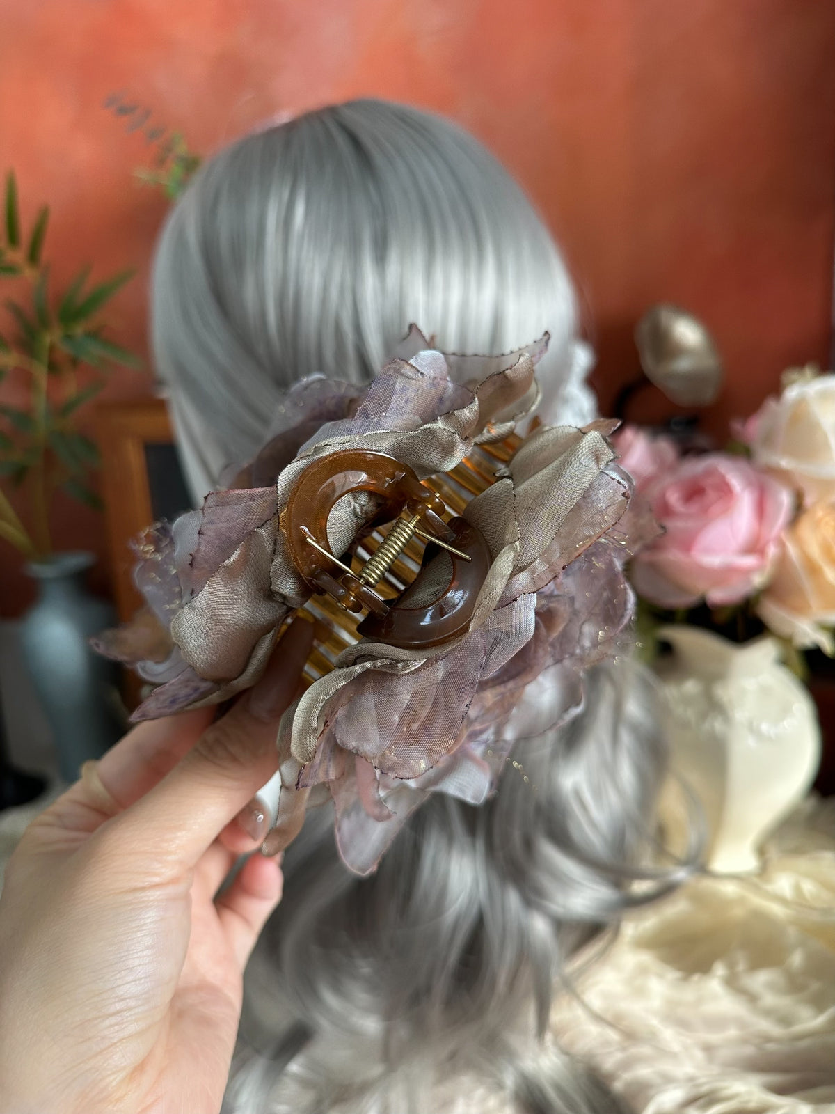 Handmade Fabric Rose Claw Clip