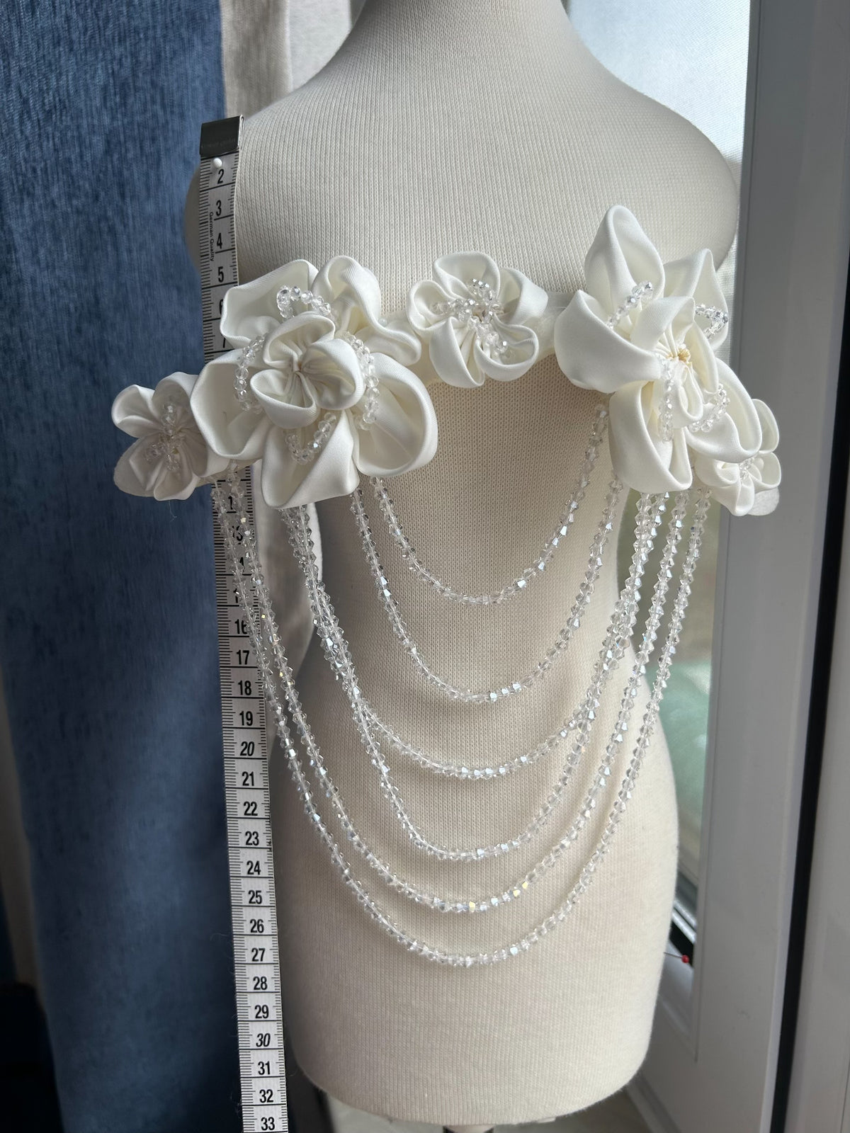White Crystal Tassel Satin Flower Hair Accessory