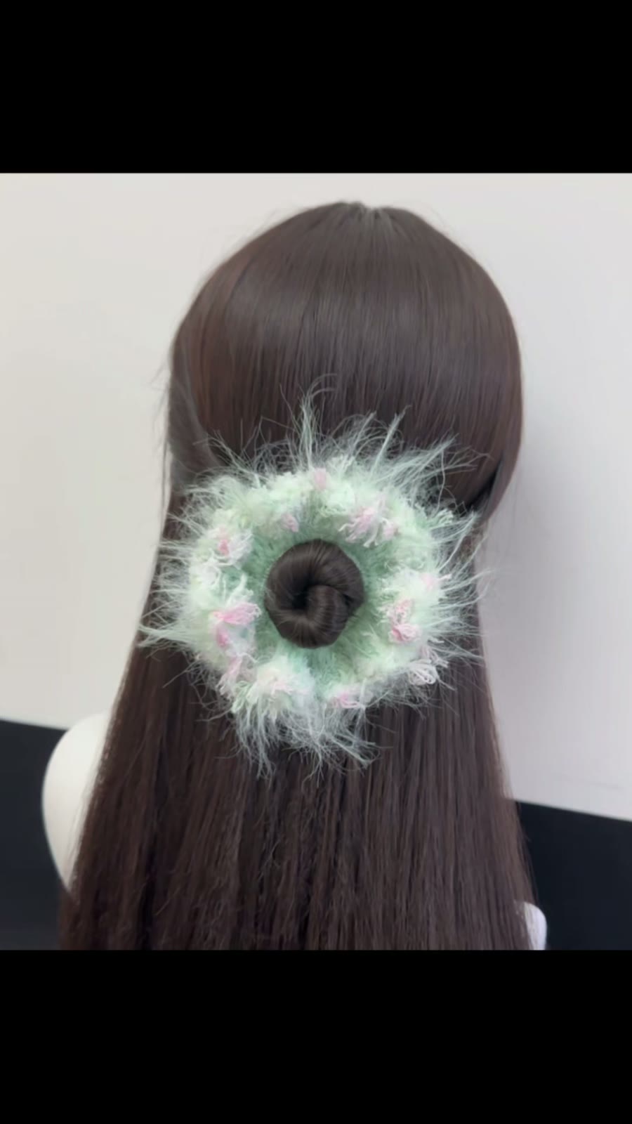 Mint Green Fuzzy Yarn Scrunchie