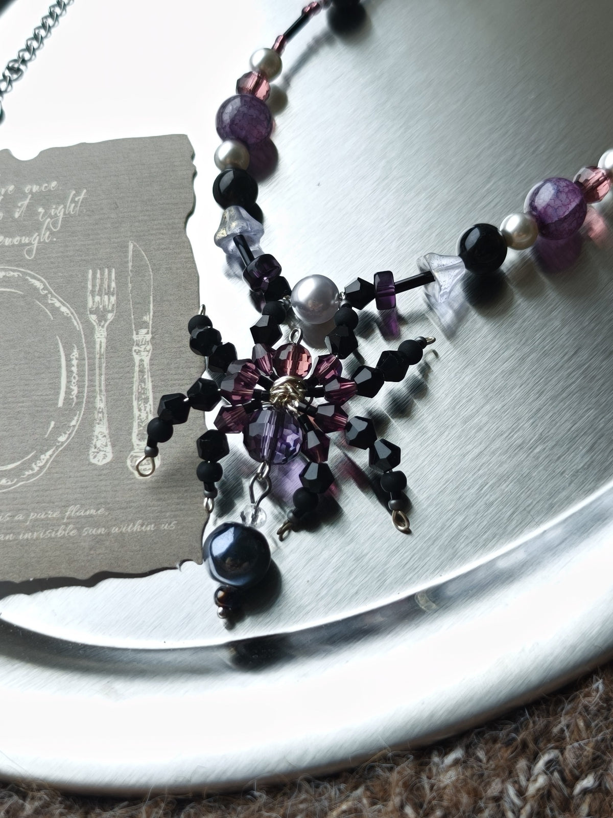 Handmade Beaded Spider Pendant Necklace