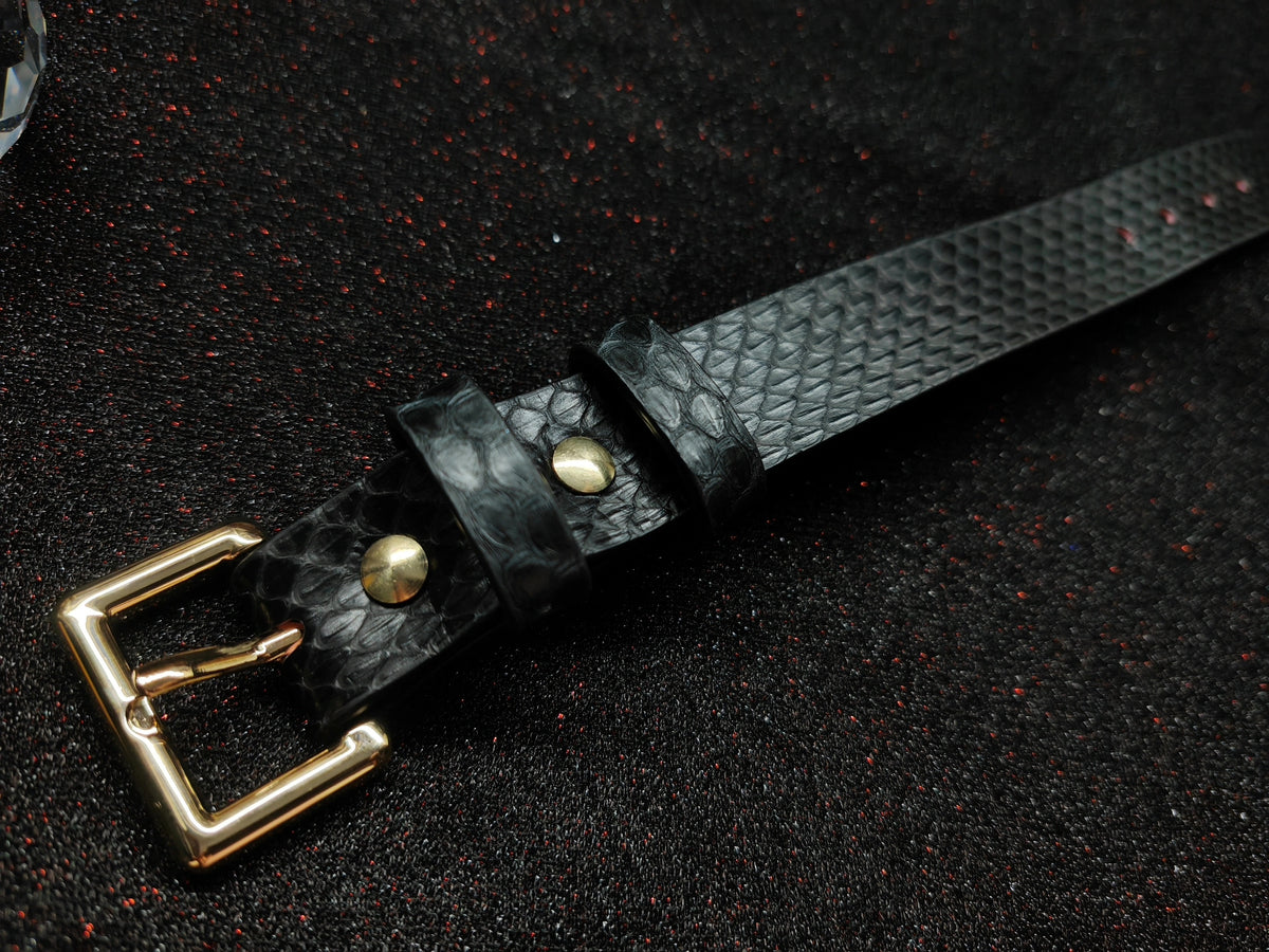 Wide Black Snakeskin Leather Cuff Bracelet