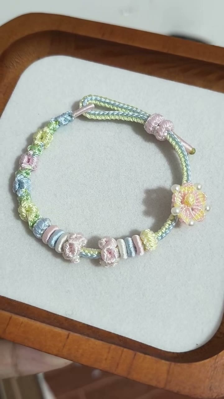 ハンドメイド グラデーション フラワー ブレスレット ピンク ブルー グリーン