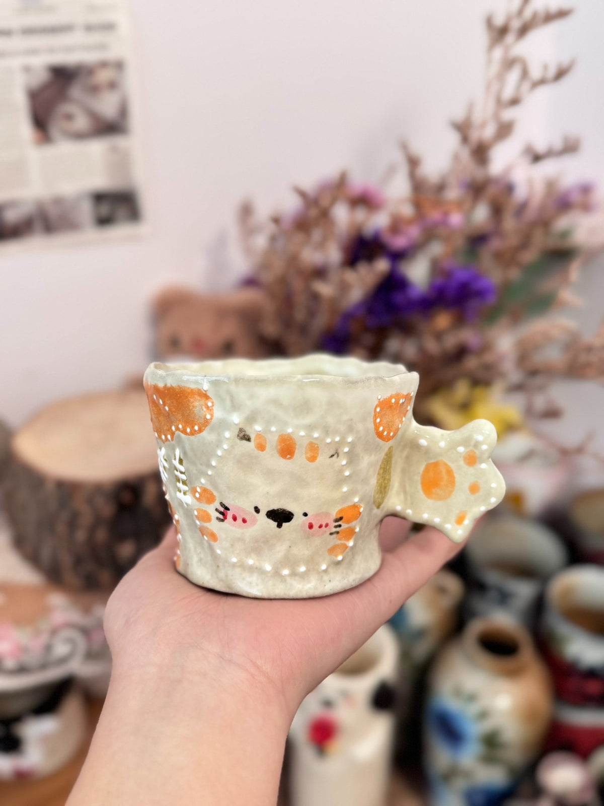 Handpainted Cat Face Ceramic Coffee Cup 230ml