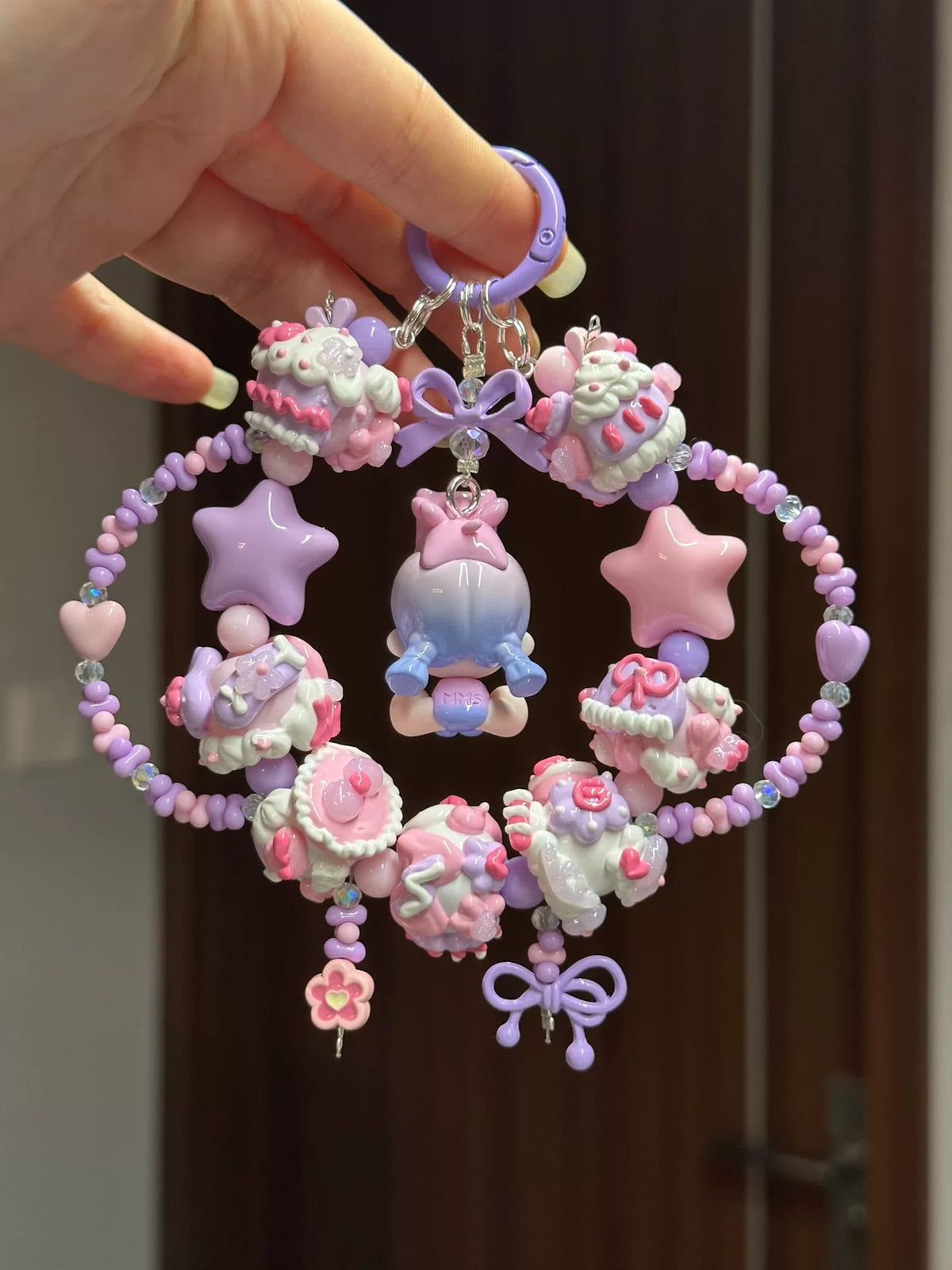 Pastel Pink Purple Beaded Keychain Bag Charm