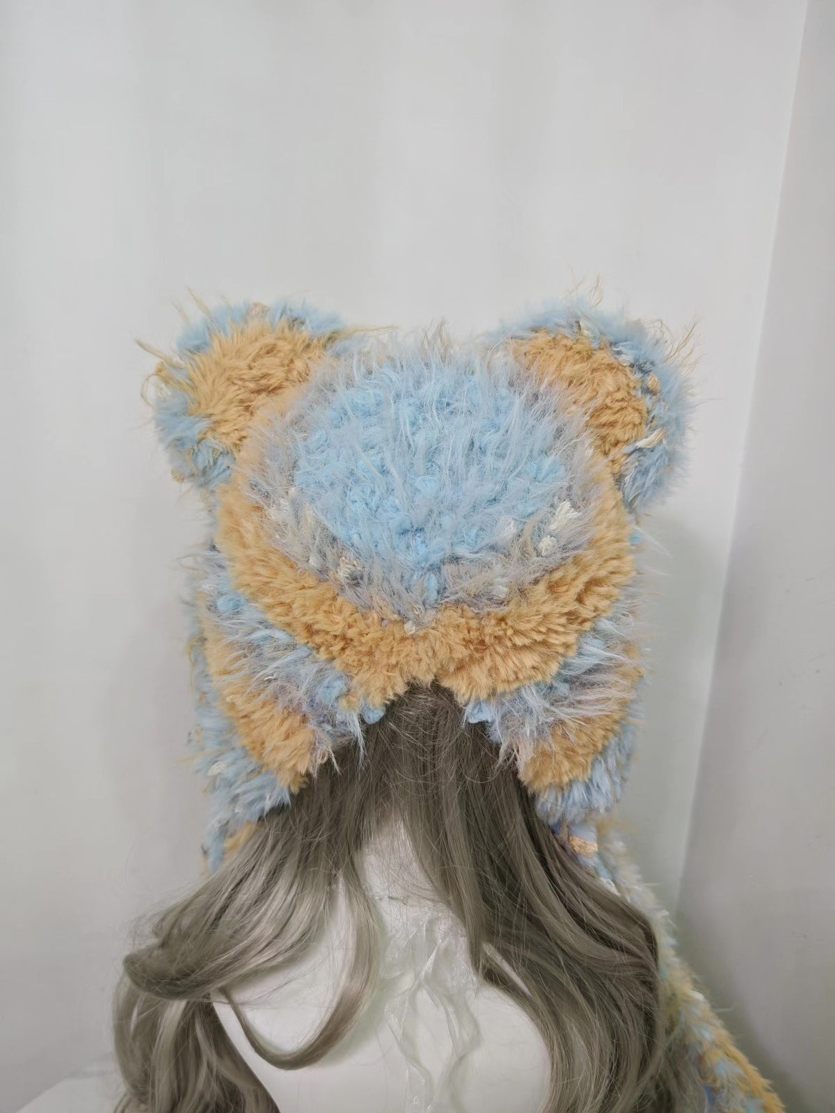 Blue Tan Bear Hooded Headpiece