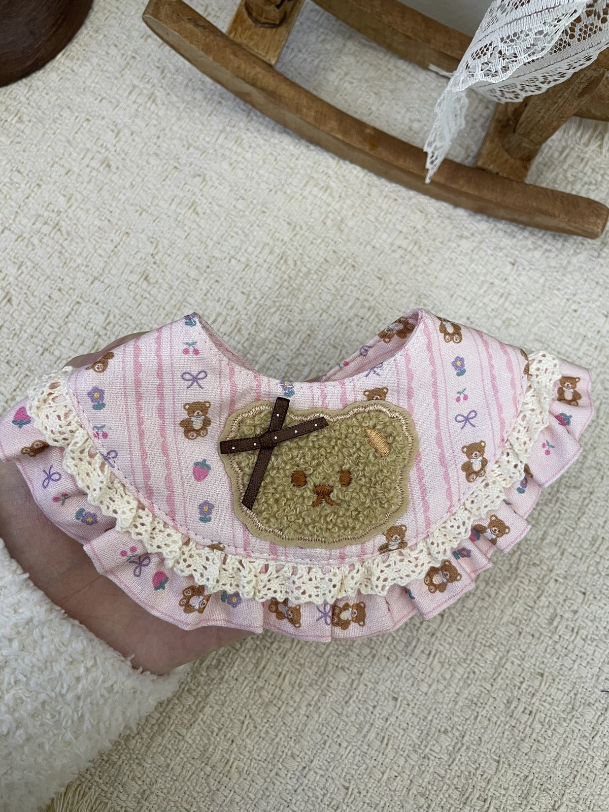 Pink Bear Head Pet Bib