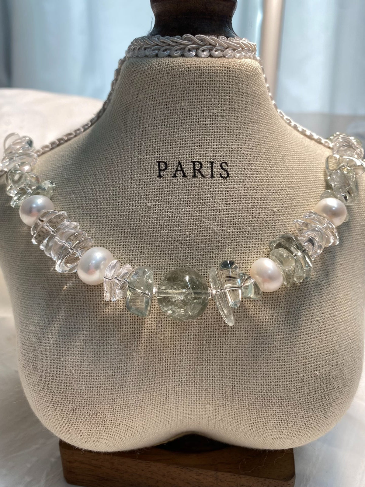 Green Crystal White Crystal Pearl Necklace
