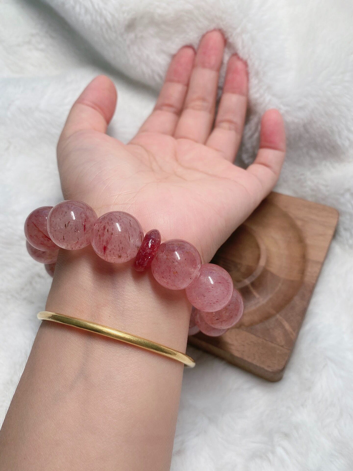 Strawberry Quartz Crystal Bracelet with White Phantom Bead