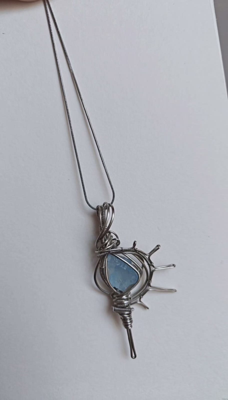 Wire Wrapped Aquamarine Ship Wheel Necklace