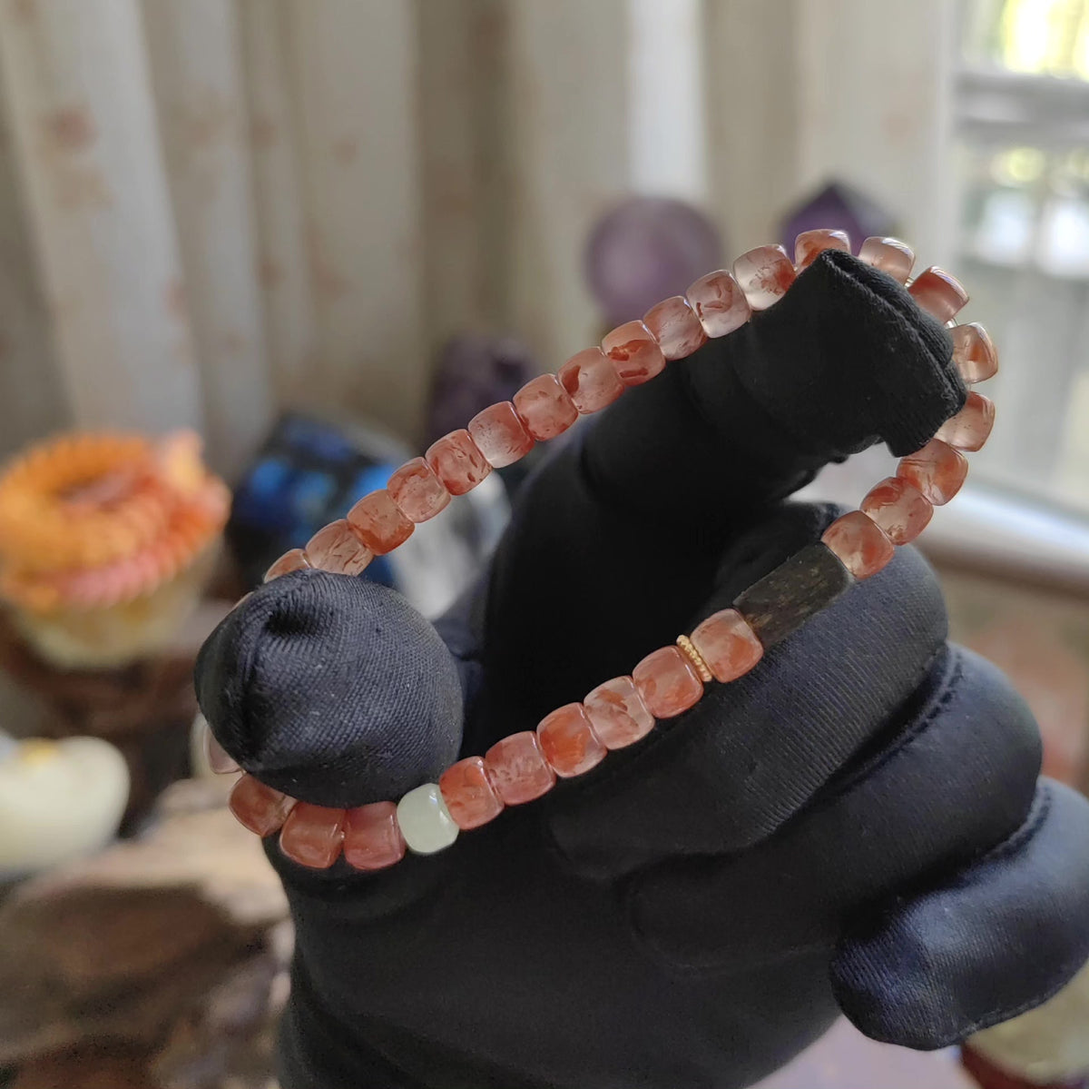 South Red Agate Barrel Bead Bracelet