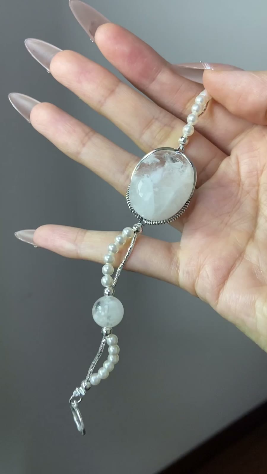 White Phantom Quartz Pearl Bracelet