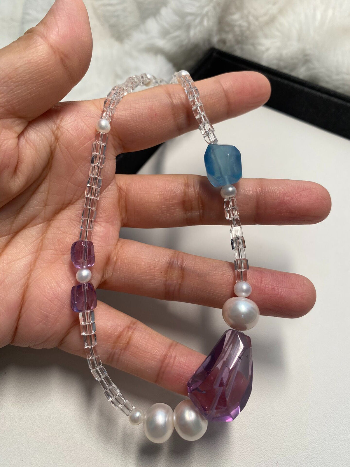 Amethyst Aquamarine Pearl Gemstone Necklace