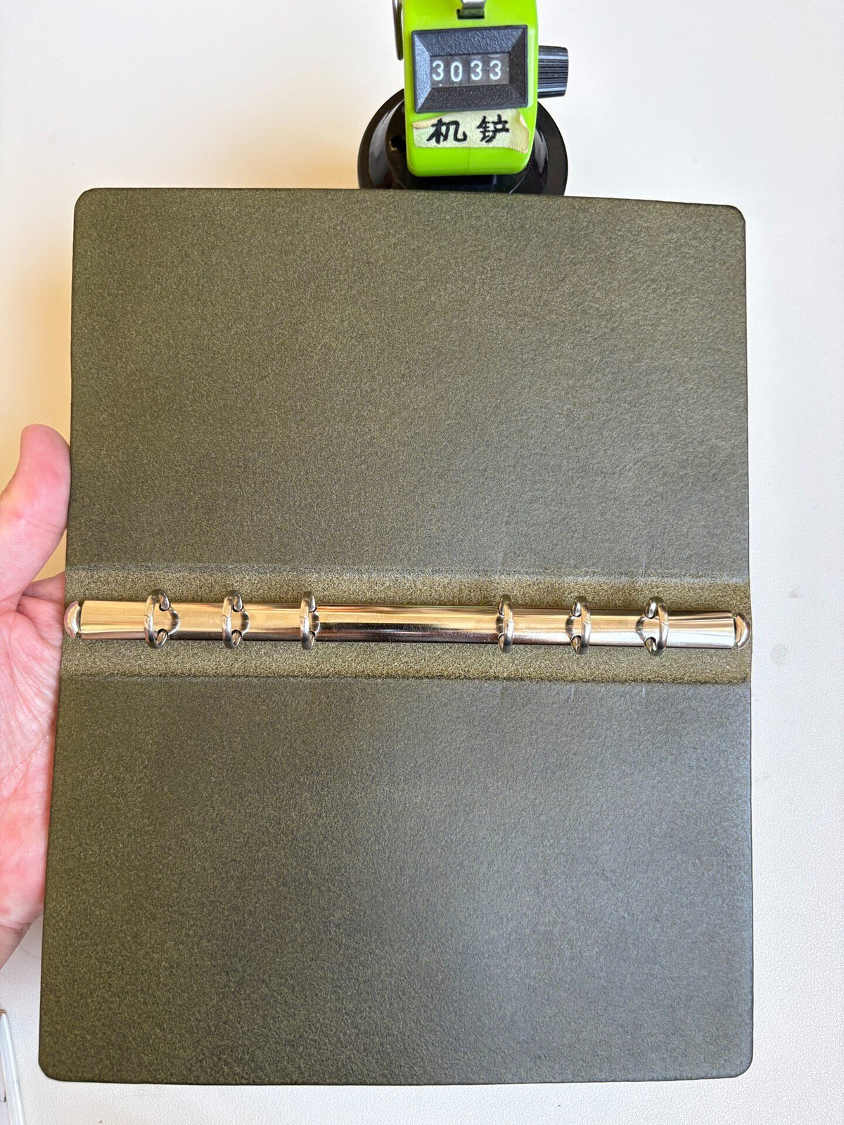 A6 Olive Green Leather Binder with Six Rings