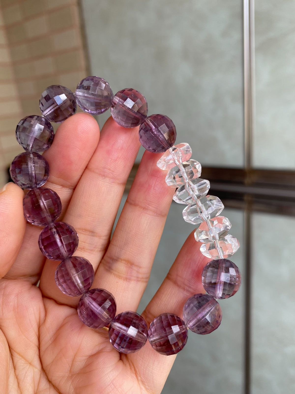 Amethyst Clear Quartz Faceted Beaded Bracelet